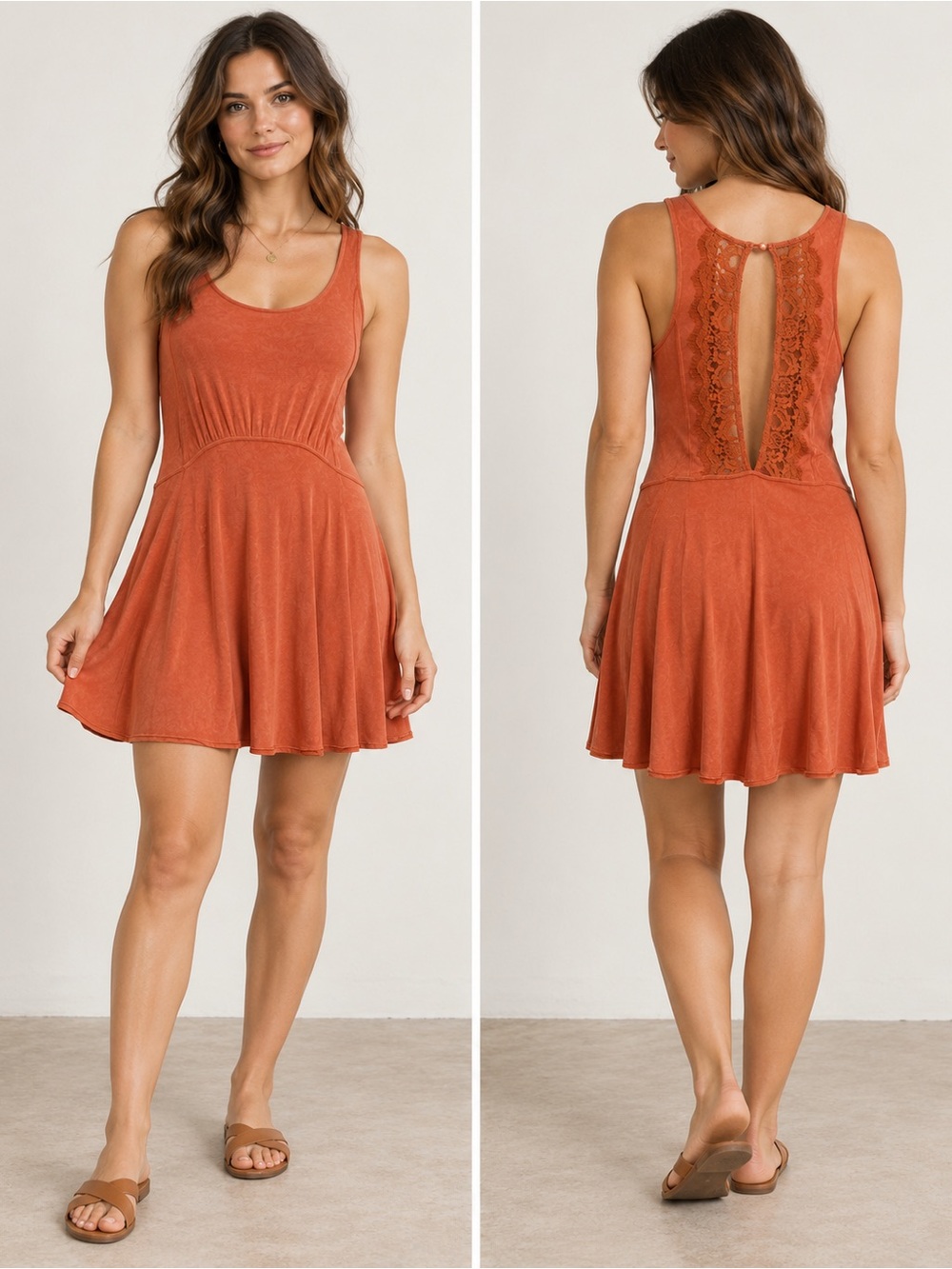 NWT Free People Lady Jane Slinky Lace Open Back Dress Clay | Size L